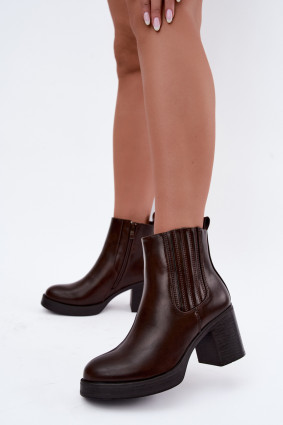Gefütterte Stiefelette mit Blockabsatz, braun