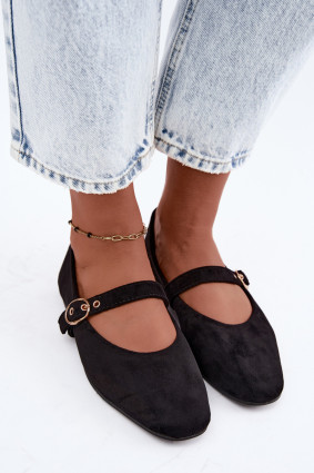 Schwarze Mary Jane Ballerina aus Velourslederimitat
