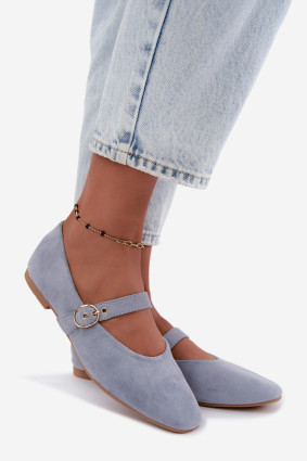 Blaue Mary Jane Ballerina aus Velourslederimitat