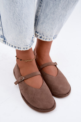 Barefoot-Ballerina mit Riemen aus beigem Wildleder