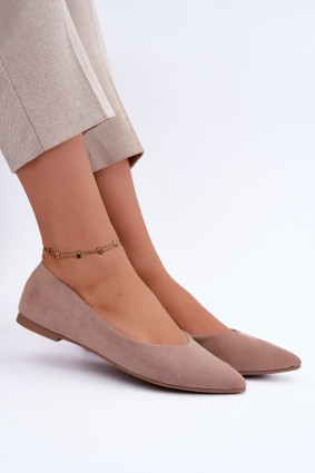 Flache Ballerinas aus beigem Eco-Wildleder