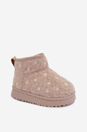 Beige Schneestiefel mit kleinen Blumen und Fell