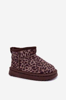 Schneestiefel mit Leopardenmuster, braun, aus Kunstveloursleder