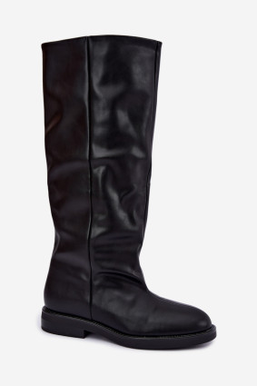Schwarze Overknee-Stiefel aus Kunstleder mit flachem Absatz