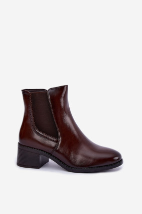 Stiefelette aus Kunstleder mit Blockabsatz, braun