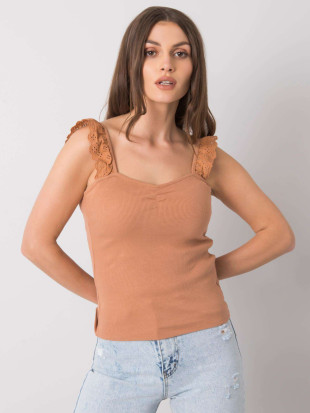 Brauner Baumwoll-Top mit Rippmuster