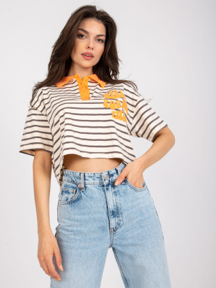 Beige Polo-Bluse mit kurzen Ärmeln