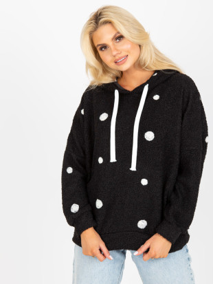 Schwarze flauschige Kapuzenpullover mit Punkten