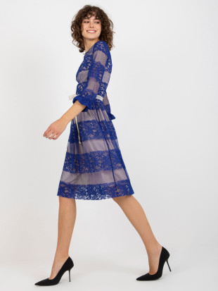 Kobalt Midi Cocktailkleid mit Spitze und Gürtel