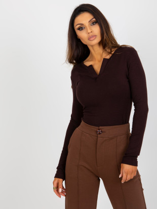Braune Viskosebluse mit V-Ausschnitt für den Alltag