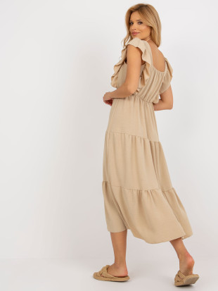 Beige Midi-Kleid mit Volant