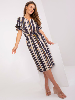 Blaue Kleid mit Druck und Puffärmeln