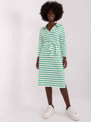 Weiß-grünes einfaches Kleid mit Kragen