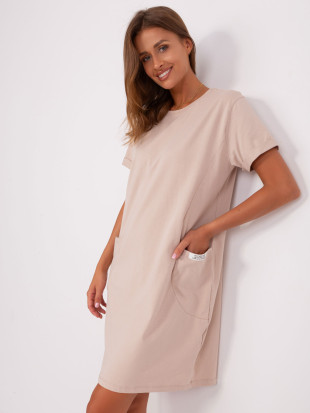 Beige Basic Kleid mit kurzen Ärmeln
