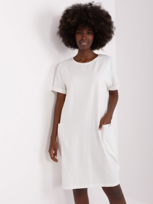 Ecru Baumwollkleid Basic bis zum Knie