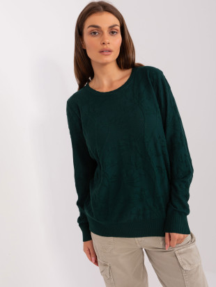 Dunkelgrüner klassischer Damenpullover aus Baumwolle