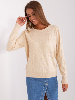 Heller beiger Damenklassiker Pullover mit Rippbündchen