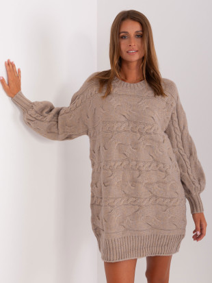Dunkelbeige Strickkleid mit Zöpfen