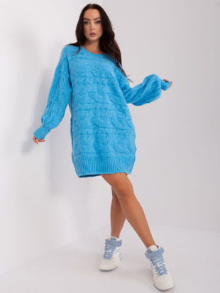 Blaue Strickkleid mit langen Ärmeln