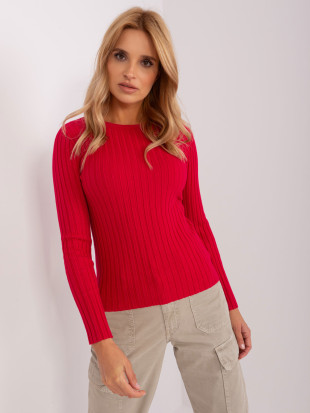 Roter Damen klassischer Pullover mit Streifen