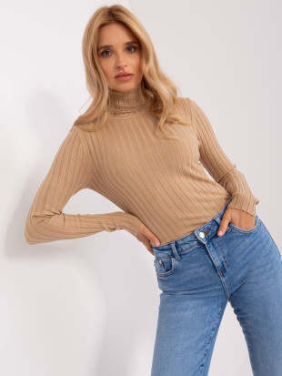 Brauner figurbetonter Pullover mit Rollkragen