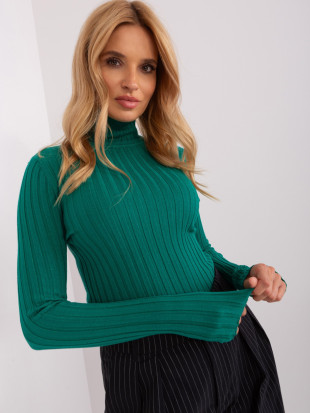 Grüner figurbetonter Strickpullover mit Rollkragen