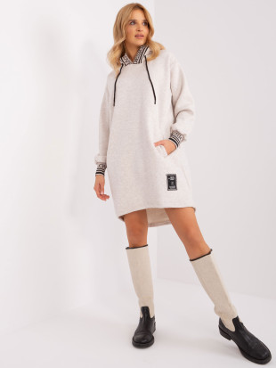 Helle beige melierte Sweatkleid mit Kapuze