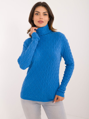 Blauer Pullover mit Rollkragen