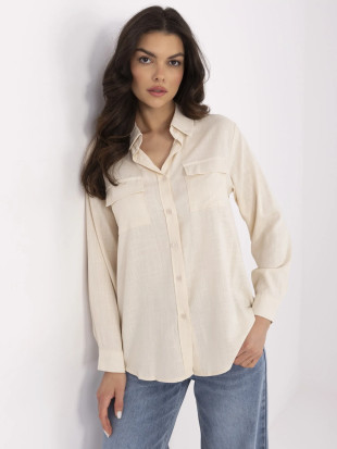 Beige klassische Bluse mit langen Ärmeln