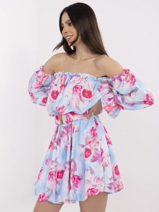Blumenmuster Kleid in hellem Blau