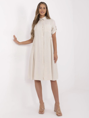 Beige ausgestellte Kleid mit kurzen Ärmeln