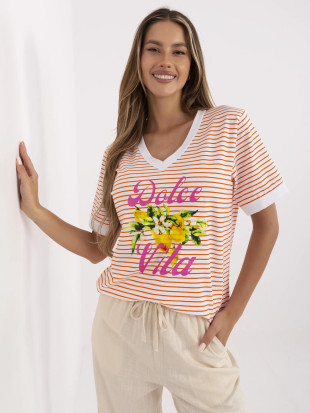 Bequeme orange Bluse mit V-Ausschnitt