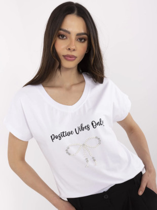 Weißes T-Shirt mit Applikation und Strasssteinen