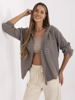 Graue Bluse mit Kapuze