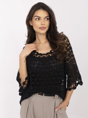 Stilvolle schwarze Bluse mit 3/4-Ärmeln