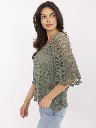 Stilvolle khaki Bluse mit 3/4 Ärmeln