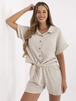 Beige Bluse mit kurzen Ärmeln