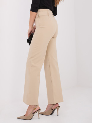 Beige elegante Stoffhose mit hohem Bund und Gürtel