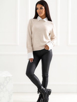 Beiger eleganter Pullover mit Kragen