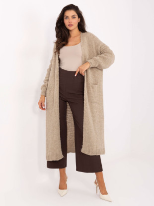 Beiger langer Cardigan mit Taschen
