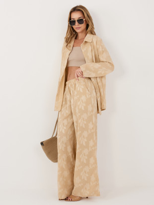Beiges Set aus Viskose mit Hemd und Hose