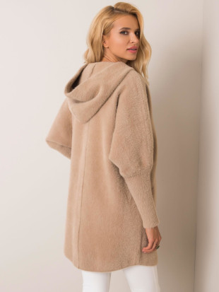 Beige Alpaka-Mantel mit Kapuze