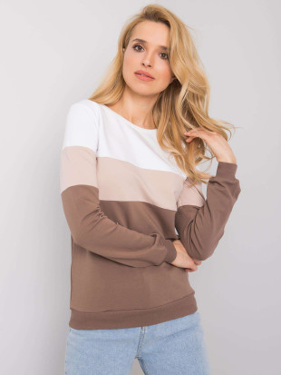 Weiß-braunes Damen-Sweatshirt mit Rundhalsausschnitt