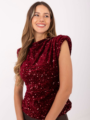 Elegante bordeauxrote Bluse mit Applikation und Pailletten