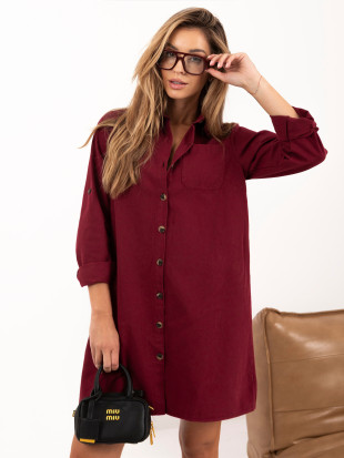 Bordeauxfarbenes Hemdblusenkleid aus Baumwolle