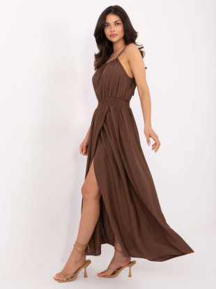 Maxikleid mit Bindegürtel in Braun