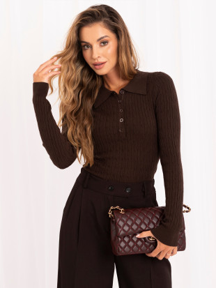 Brauner Polo-Pullover mit Kragen und Knöpfen