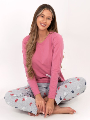 Damen Baumwoll-Pyjama mit Print, rosa