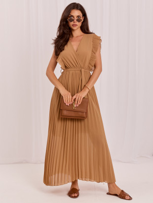 Braunes ausgestelltes Midi-Kleid mit Gürtel