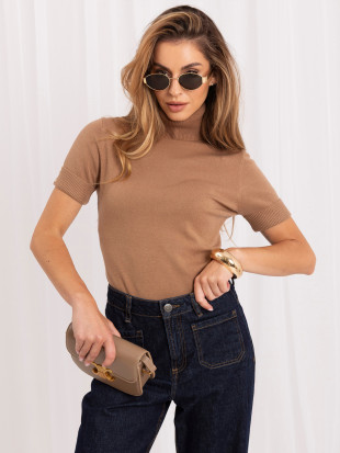 Eleganter brauner Pullover mit kurzem Ärmel und Rollkragen